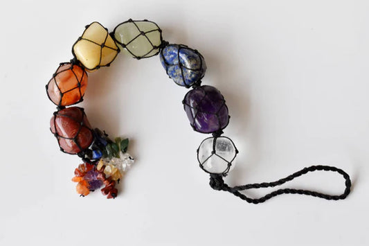 7 Chakra Tumbled Stone Tassel Hanger | Healing Crystal Car Hanging, Home & Office Décor | Spiritual Energy Balancing & Meditation Gift