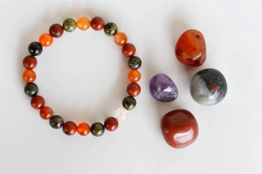 Aries Zodiac Crystal Kit | Astrology Gift Set with Carnelian, Bloodstone, Red Jasper & Amethyst | Aries Birthstone Healing Crystals