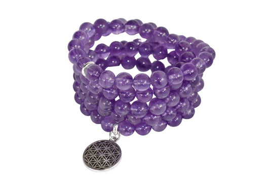 Amethyst Beads Mala Bracelet – Natural Healing Stone for Calm, Spiritual Growth & Protection