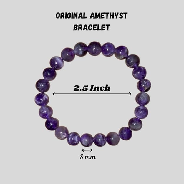 True Origins Certified Natural Amethyst Bracelet – Calming Purple Crystal Beads | 8 mm Beads for Healing, Stress Relief & Spiritual Balance – Unisex, Stretchable