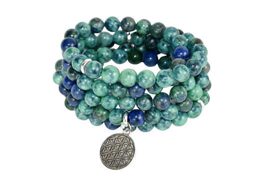 Azurite Malachite Beads Mala Bracelet – Natural Healing Stone for Intuition, Balance & Spiritual Growth