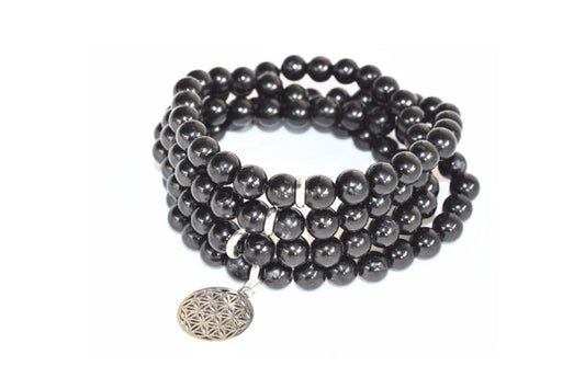 Black Tourmaline Beads Mala Bracelet – Natural Protection Stone for Energy, Grounding & Negative Energy Shield