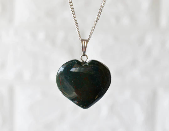 Genuine Bloodstone Heart Pendant Necklace | Handmade Crystal Jewelry for Aries, Libra & Pisces | Throat Chakra Healing