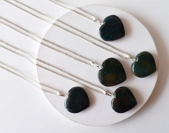 Genuine Bloodstone Heart Pendant Necklace | Handmade Crystal Jewelry for Aries, Libra & Pisces | Throat Chakra Healing