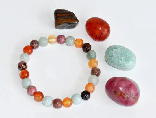 Cancer Zodiac Crystal Kit | Astrology Gift Set with 4 Healing Crystals & Bracelet | Amazonite, Carnelian, Rhodonite & Tiger Eye | Cancer Birthday Gift for Emotional Balance & Healing