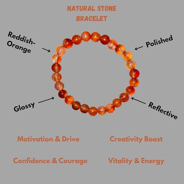 True Origins Certified Natural Carnelian Bracelet – Energy & Motivation Crystal Beads | 8 mm Beads for Vitality, Creativity & Confidence – Unisex, Stretchable