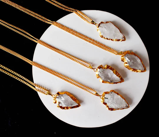 Crystal Quartz Arrowhead Pendant Necklace Electroplated Gold | Handmade Jewelry for All Zodiac Signs | 7 Chakra Healing