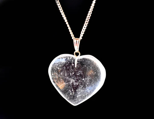 Crystal Quartz Heart Pendant Necklace | Healing Crystal Jewelry | 7 Chakra & Energy Amplifying Necklace