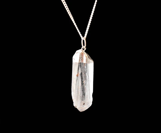 Crystal Quartz Rough Stone Pendant Necklace Electroplated Silver | Handmade Jewelry for All Zodiac Signs | 7 Chakra Healing