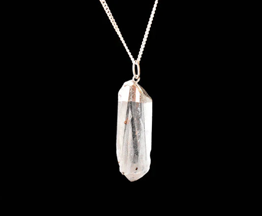 Crystal Quartz Rough Stone Pendant Necklace Electroplated Silver | Handmade Jewelry for All Zodiac Signs | 7 Chakra Healing