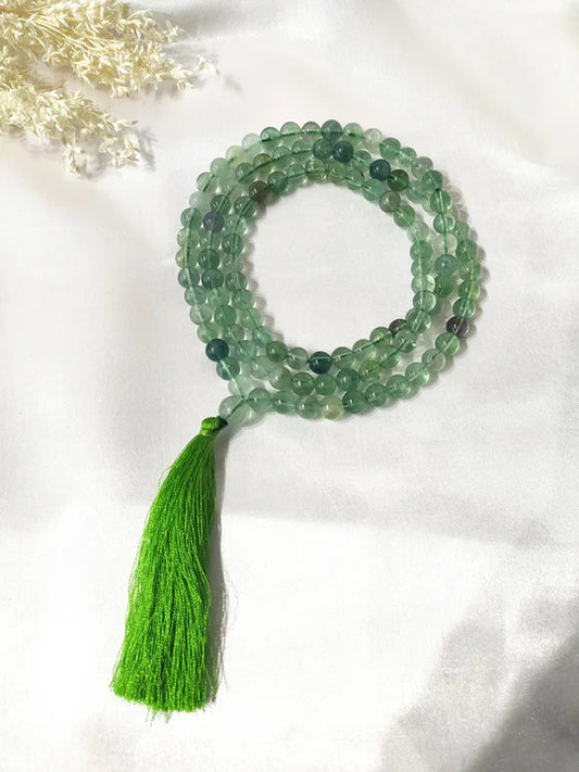 Green Fluorite | Gemstone Mala | 108 Prayer Bead Mala | Prayer Mala (6mm & 8mm)
