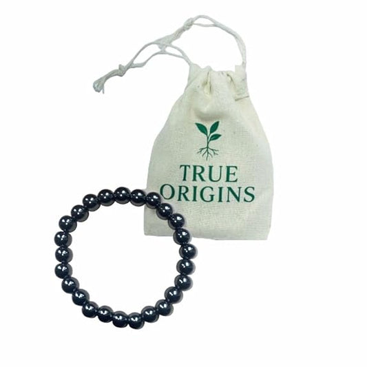True Origins Certified Hematite Bracelet for Men & Women – Natural Healing Stone for Pain Relief, Energy Balance & Grounding – Adjustable Stretch Beads Jewelry