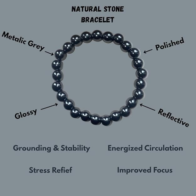 True Origins Certified Hematite Bracelet for Men & Women – Natural Healing Stone for Pain Relief, Energy Balance & Grounding – Adjustable Stretch Beads Jewelry