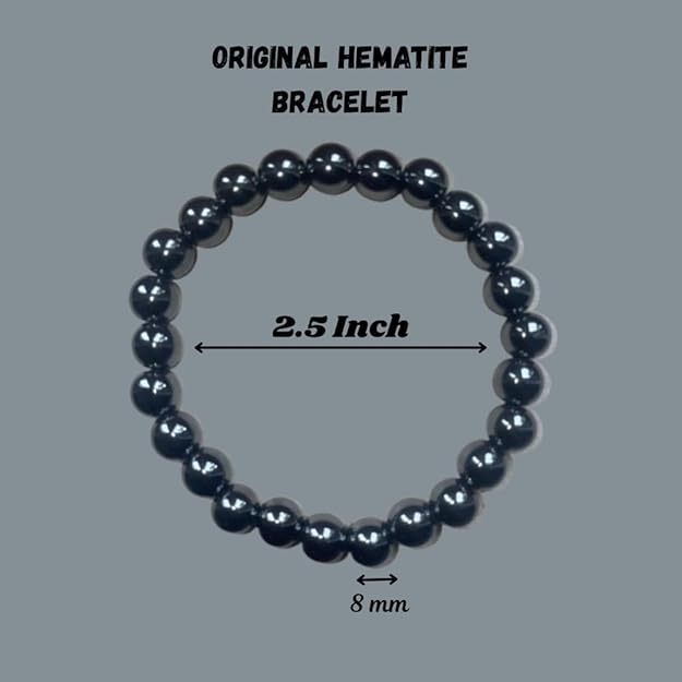 True Origins Certified Hematite Bracelet for Men & Women – Natural Healing Stone for Pain Relief, Energy Balance & Grounding – Adjustable Stretch Beads Jewelry