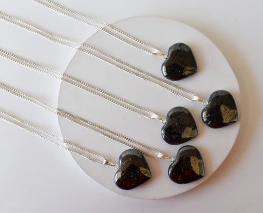 Genuine Hematite Heart Pendant Necklace | Handmade Crystal Jewelry for Aries & Aquarius | Root Chakra Healing