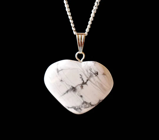 Genuine Howlite Heart Pendant Necklace | Handmade Crystal Jewelry for Gemini & Virgo | Third Eye & Crown Chakra Healing