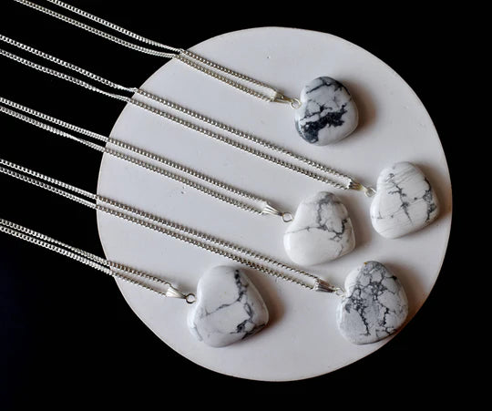 Genuine Howlite Heart Pendant Necklace | Handmade Crystal Jewelry for Gemini & Virgo | Third Eye & Crown Chakra Healing