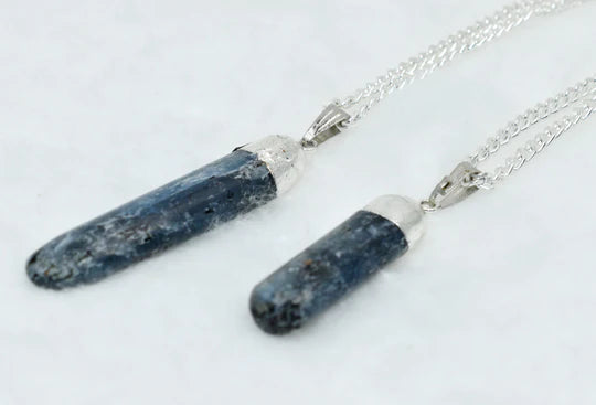 Kyanite Rough Stone Pendant Necklace Electroplated Silver | Handmade Jewelry for Taurus, Libra & Aries | Third Eye & Heart Chakra Healing