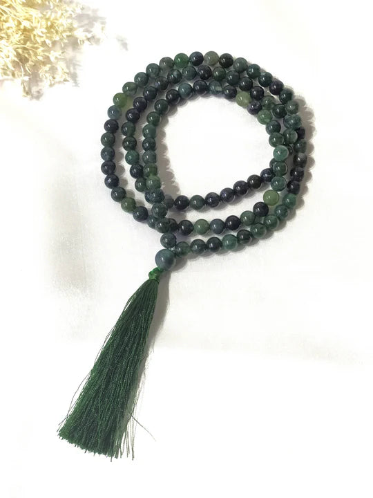 Moss Agate | Gemstone Mala | 108 Prayer Bead Mala | Prayer Mala (6mm & 8mm)