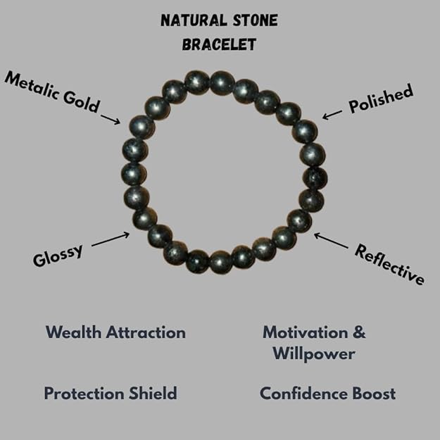 True Origins Certified Natural Pyrite Bracelet – Wealth & Protection Crystal Beads | 8 mm Beads for Success, Confidence & Energy – Unisex, Stretchable