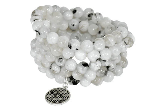 Rainbow Moonstone Beads Mala Bracelet – Natural Crystal for Intuition, Protection & Emotional Balance