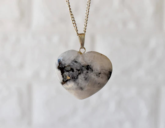 Genuine Rainbow Moonstone Heart Pendant Necklace | Handmade Crystal Jewelry for Scorpio, Libra & Cancer | Third Eye & Crown Chakra Healing