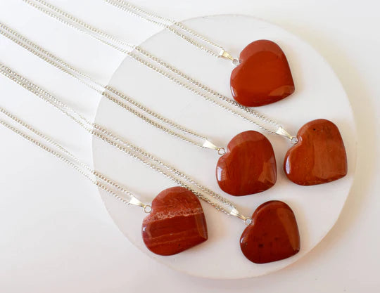 Genuine Red Jasper Heart Pendant Necklace | Handmade Crystal Jewelry for Aries & Cancer | Root Chakra Healing