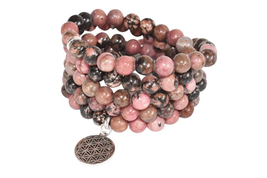 Rhodonite Beads Mala Bracelet – Natural Healing Stone for Emotional Balance & Inner Strength