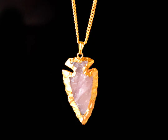 Rose Quartz Arrowhead Pendant Necklace Electroplated Gold | Handmade Jewelry for Taurus & Libra | Heart Chakra Healing