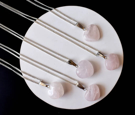 Rose Quartz Heart Pendant Necklace | Healing Crystal Jewelry for Love & Compassion | Zodiac Gift for Taurus & Libra