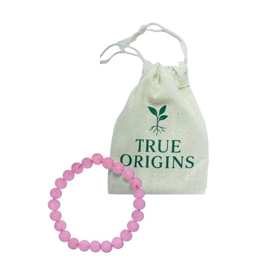 True Origins Certified Rose Quartz Crystal Bracelet – 8mm Natural Pink Gemstone (24 Beads) – Healing Stretchable Bracelet for Women & Men – Love, Self-Care & Heart Chakra Crystal Jewelry