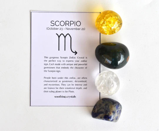 Scorpio Zodiac Crystal Kit with Bracelet | Astrology Gift Set for Scorpio (Oct 24–Nov 21) | Healing Crystals & Stones – Bloodstone, Sodalite, Citrine, Clear Quartz