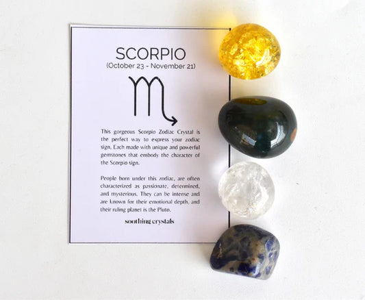 Scorpio Zodiac Crystal Kit with Bracelet | Astrology Gift Set for Scorpio (Oct 24–Nov 21) | Healing Crystals & Stones – Bloodstone, Sodalite, Citrine, Clear Quartz