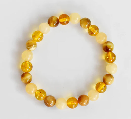 Handmade Solar Plexus Chakra Crystal Bracelet – Citrine, Tiger’s Eye & Honey Calcite for Confidence & Personal Power