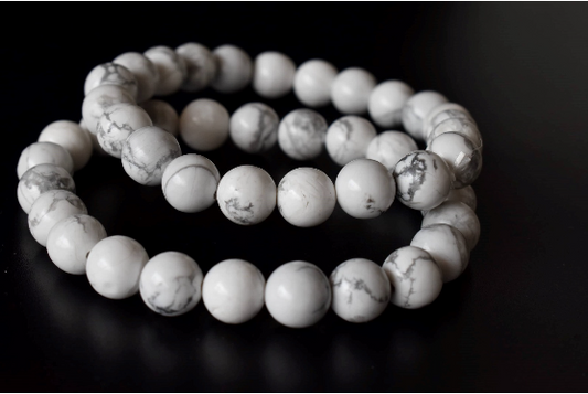 Howlite 8mm Bracelet – Natural White Gemstone Beads, Handmade Spiritual Jewelry, Promotes Calmness & Stress Relief