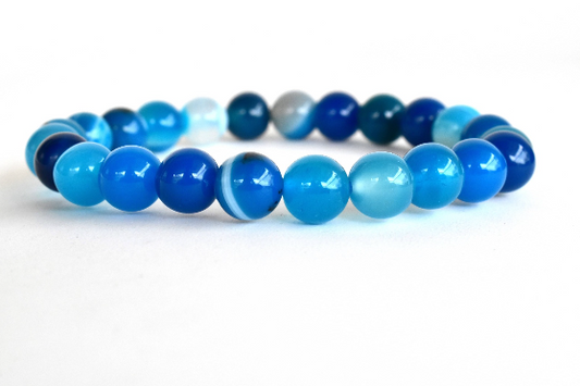 Banded Agate Blue 8mm Bracelet – Natural Gemstone Beads for Calmness, Focus & Positive Energy