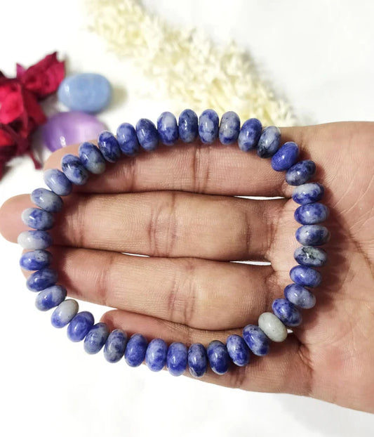 Sodalite Rondelle Beads Bracelet | 8mm Disc-Shaped Healing Crystal Bracelet for Clarity, Focus & Inner Peace