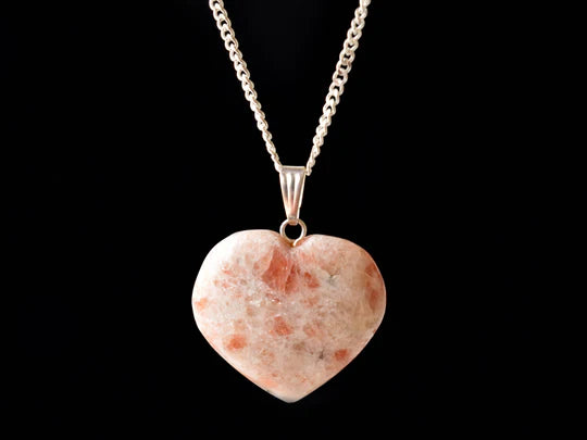 Genuine Sunstone Heart Pendant Necklace | Handmade Crystal Jewelry for Libra & Leo | Sacral & Solar Plexus Chakra Healing