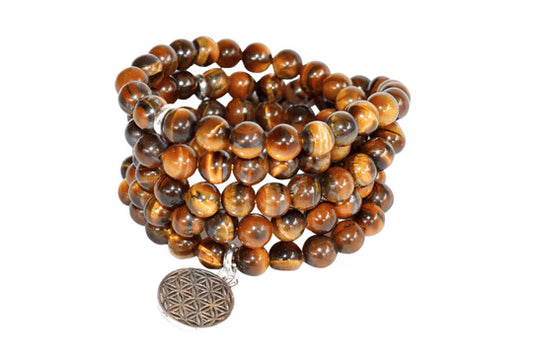 Tiger Eye Beads Mala Bracelet – Natural Protection Stone for Strength, Courage & Confidence