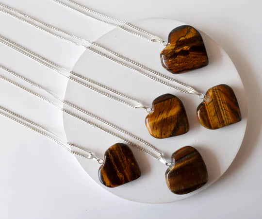 Tiger Eye Heart Pendant Necklace | Genuine Crystal Jewelry | Grounding & Protective Energy Necklace