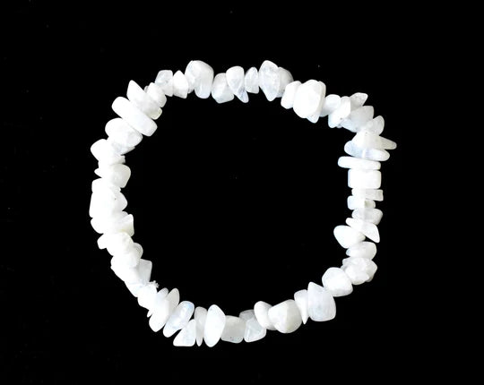 White Rainbow Moonstone Gemstone Chip Bracelet | 7-7.5 Inch Healing Crystal Bracelet for Intuition & New Beginnings