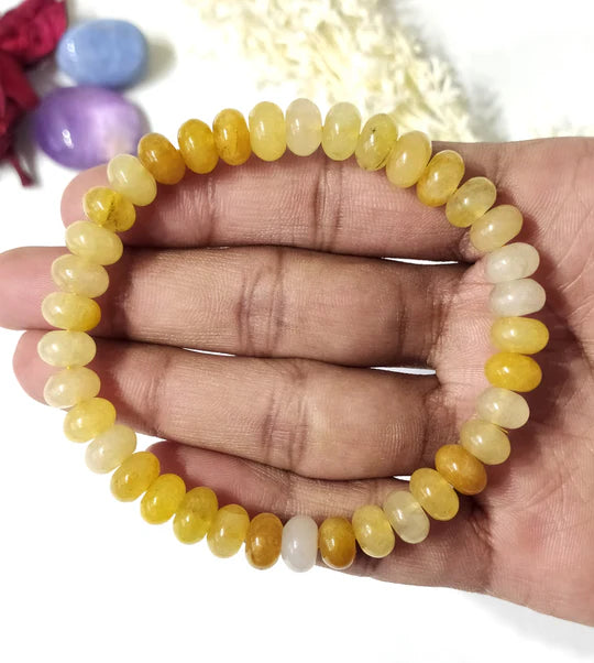 Natural Gemstone Yellow Aventurine  Rondelle Beaded Bracelet | 8mm Disc-Shaped Crystal Healing Bracelet for Energy, Harmony & Stress Relief