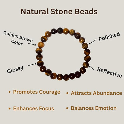 True Origins Certified Tiger Eye Bracelet for Men & Women | 8mm Natural Stone Beads | 24 Beads Unisex Healing Crystal Bracelet | Energy, Protection & Confidence.