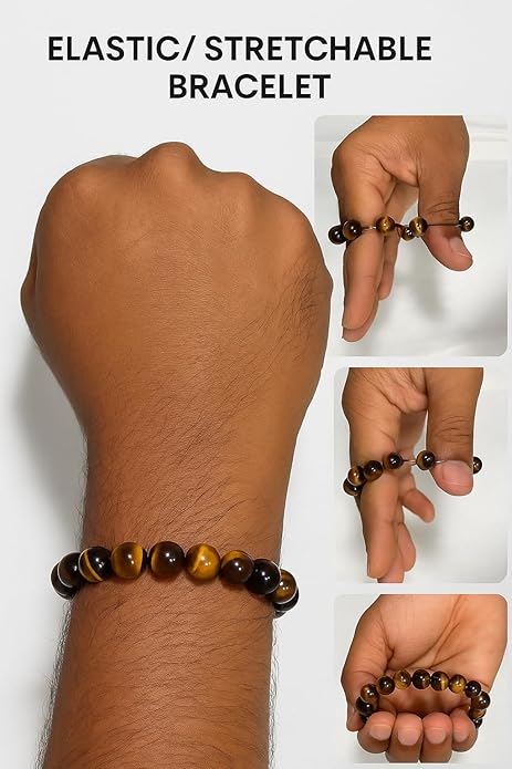True Origins Certified Tiger Eye Bracelet for Men & Women | 8mm Natural Stone Beads | 24 Beads Unisex Healing Crystal Bracelet | Energy, Protection & Confidence.