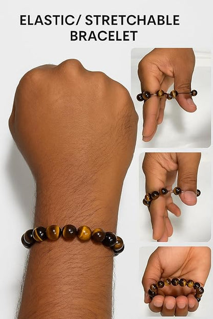 True Origins Certified Tiger Eye Bracelet for Men & Women | 8mm Natural Stone Beads | 24 Beads Unisex Healing Crystal Bracelet | Energy, Protection & Confidence.
