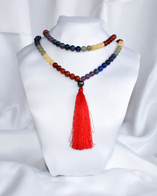 7 Chakra | Gemstone Mala | 108 Prayer Bead Mala | Jap Mala for Meditation, Healing & Balance - 8mm