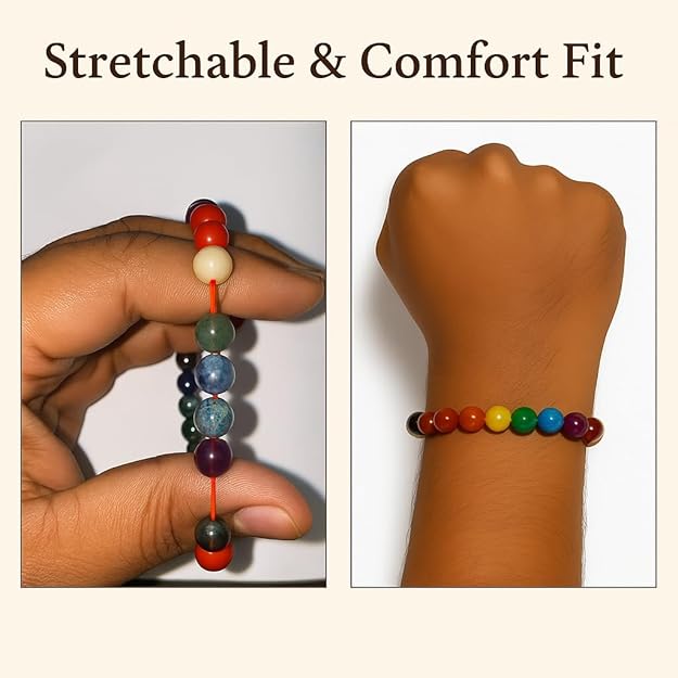 True Origins Certified 7 Chakra Healing Bracelet – 8mm Natural Gemstone Beads (24 Beads) – Stretchable Reiki Crystal Bracelet for Men & Women – Lava Stone Aromatherapy Yoga Jewelry