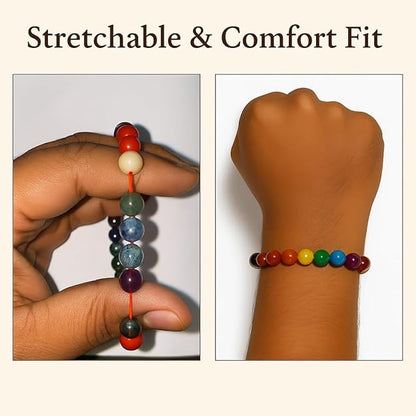 True Origins Certified 7 Chakra Healing Bracelet – 8mm Natural Gemstone Beads (24 Beads) – Stretchable Reiki Crystal Bracelet for Men & Women – Lava Stone Aromatherapy Yoga Jewelry