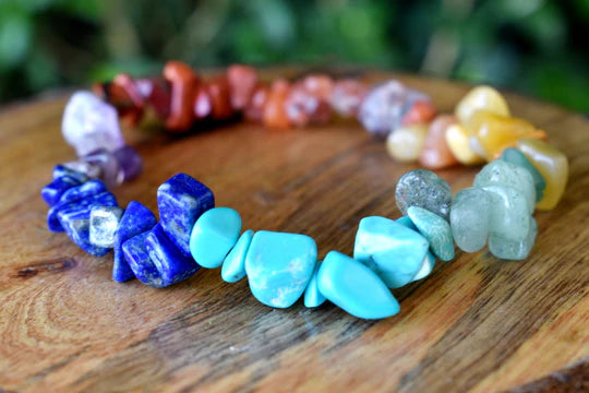 Natural Seven Chakra Chip Bracelet | Healing Crystal Gemstone Beaded Bracelet for Energy Balance, Reiki, Yoga & Meditation | Stretchable Stackable Bracelet for Men & Women