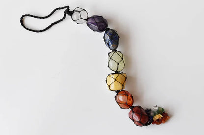 7 Chakra Tumbled Stone Tassel Hanger | Healing Crystal Car Hanging, Home & Office Décor | Spiritual Energy Balancing & Meditation Gift